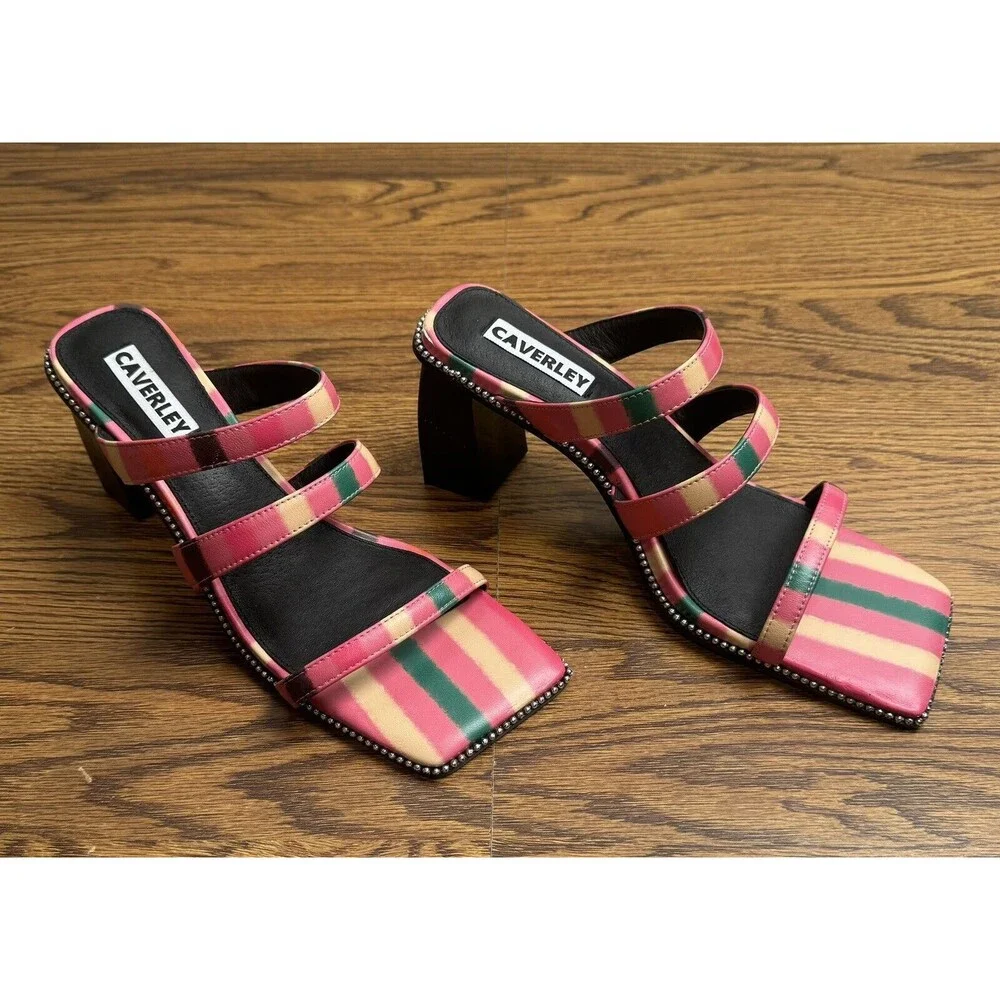 Anthropologie Caverley Women Nora Mule Pink Stripe Heels Shoes Size EU 41/US‎ 9
